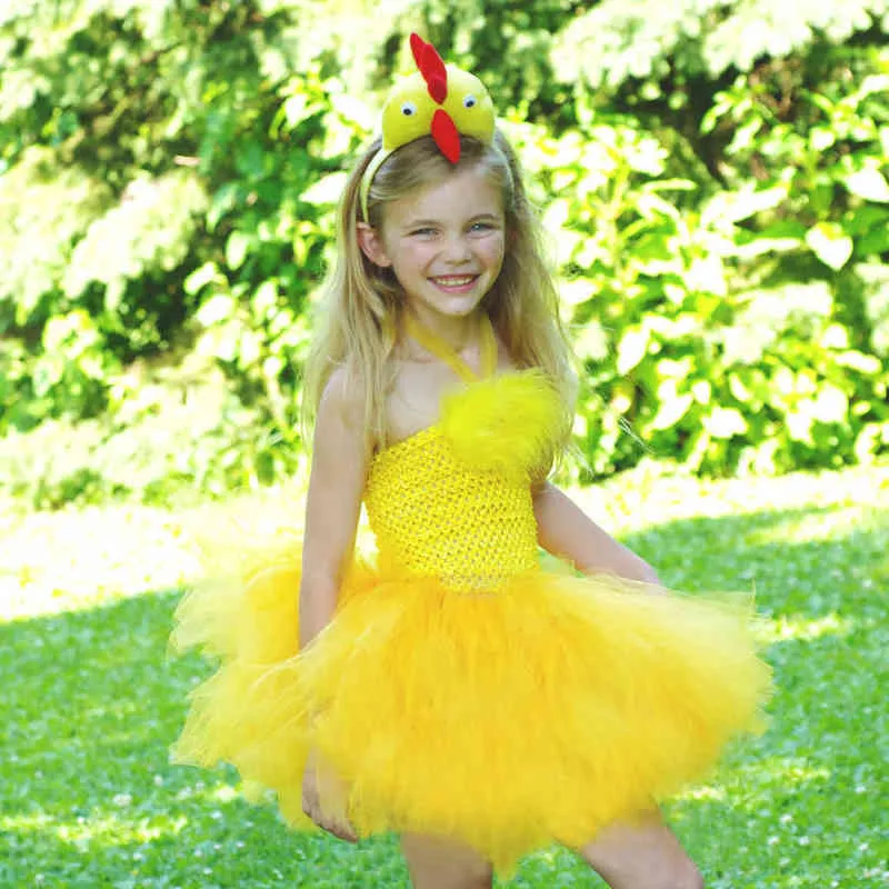 Yellow Chicken Girls Tutu Dress with Headband Animal Baby Girls Birthday Party Dress Up Halloween Children Cosplay Costume (1)