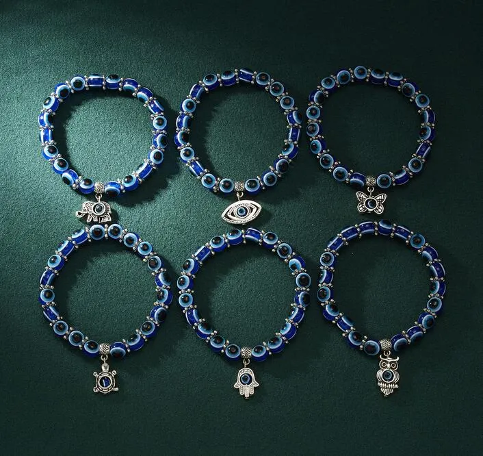 ACCANI RELIGIOSI ACRILICO Lucky Hand Mili con perline di perline di gioielli malvagi Bracciale per talloni blu cattivi