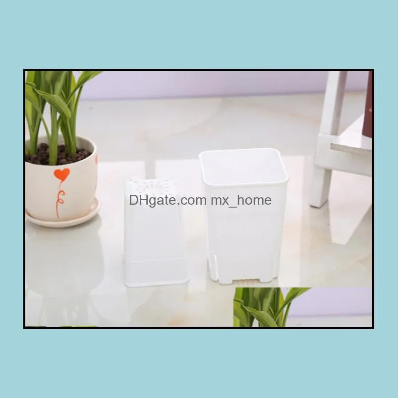 Wholesale Japanese Design 3 size option side leakage square plastic flowerpot for succulent plants white black nursery pot, plant