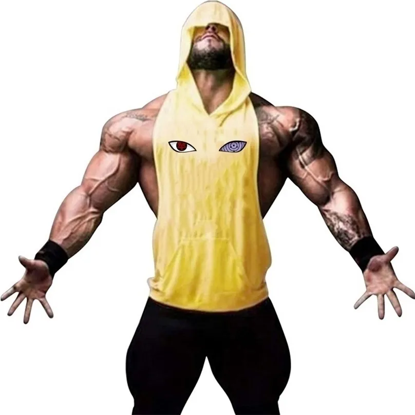 Sweatshirt Gymkläder Mens Bodybuilding Hooded Tank Top Cotton Sleeveless Vest Fitness Workout Sportwear Tops Man 220629