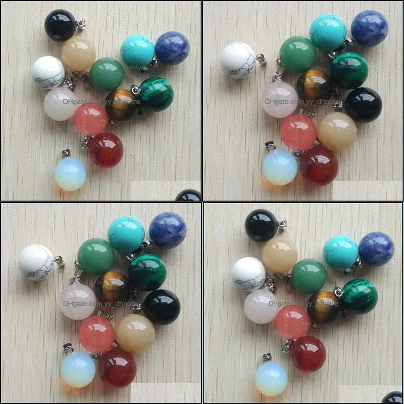 14mm round ball assorted mixed natural stone charms teardrop crystal pendants for necklace accessories jewelry making