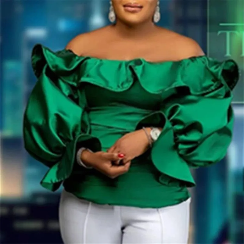 Blouses Femmes Chemises Automne Sexy Hors Épaule À Manches Longues Blouse Femmes 2022 Vert Chic Tunique À Volants Mode Plus Taille Casual Oversize Sh