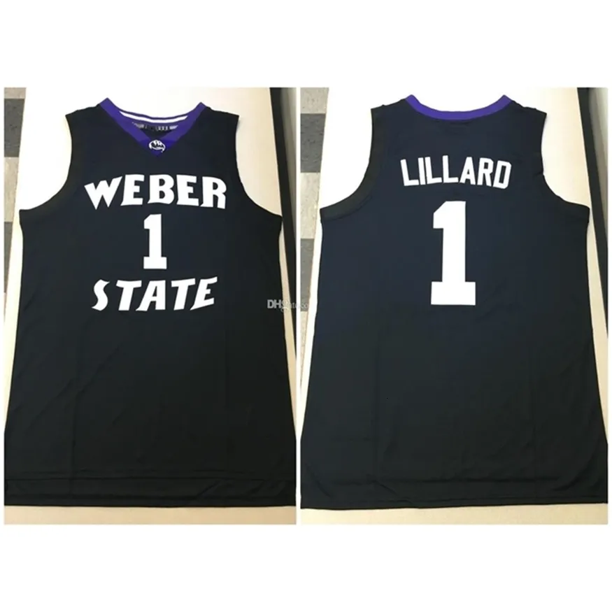 Nikivip Weber State Wildcats College Damian Lillard #1 Maglia da basket retrò nera Cucita personalizzata da uomo con qualsiasi numero Nome maglie