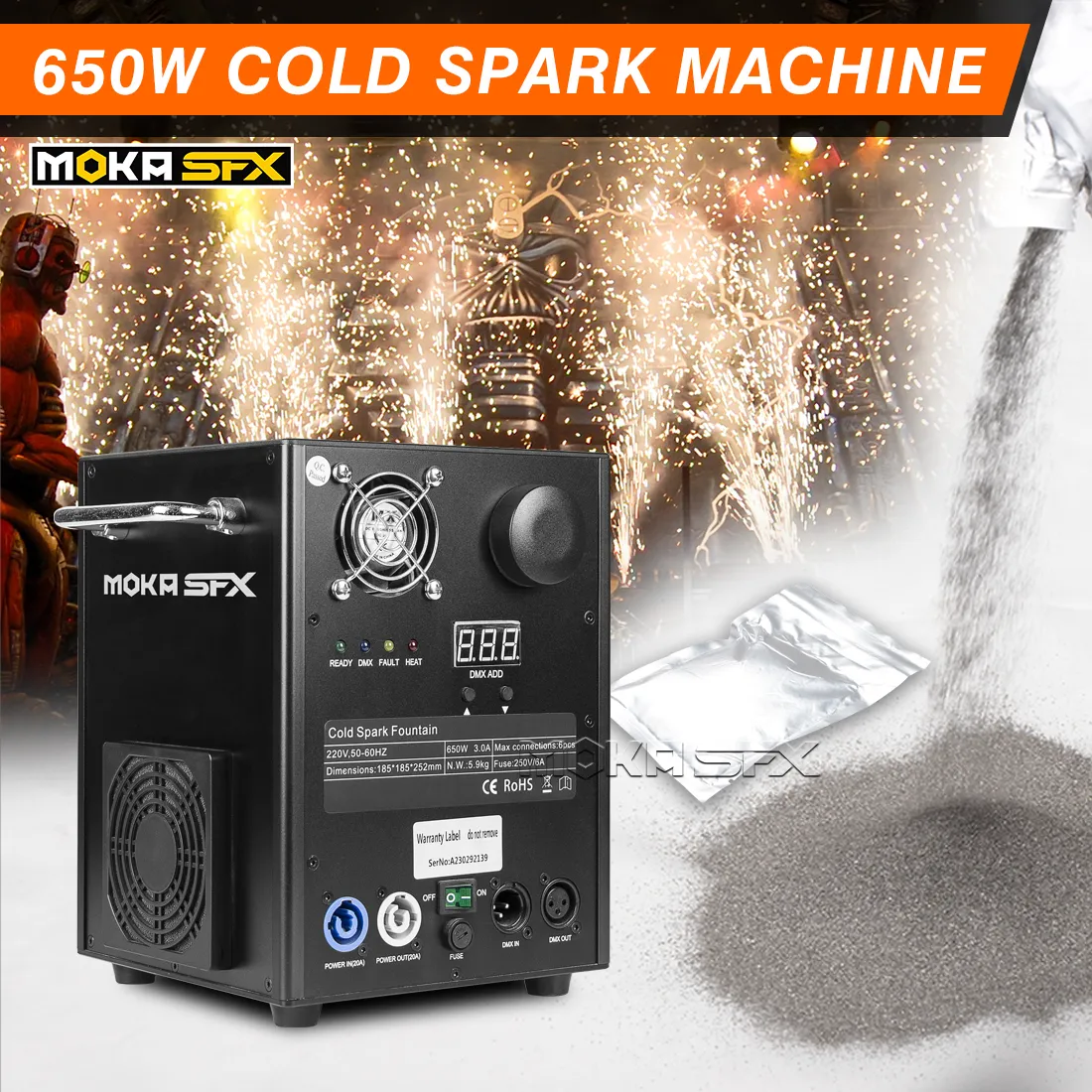MOKA SFX 650W Spark Cold Machine para casamento de folhas de brilho frias Equipamento de casamento Efeito de casamento