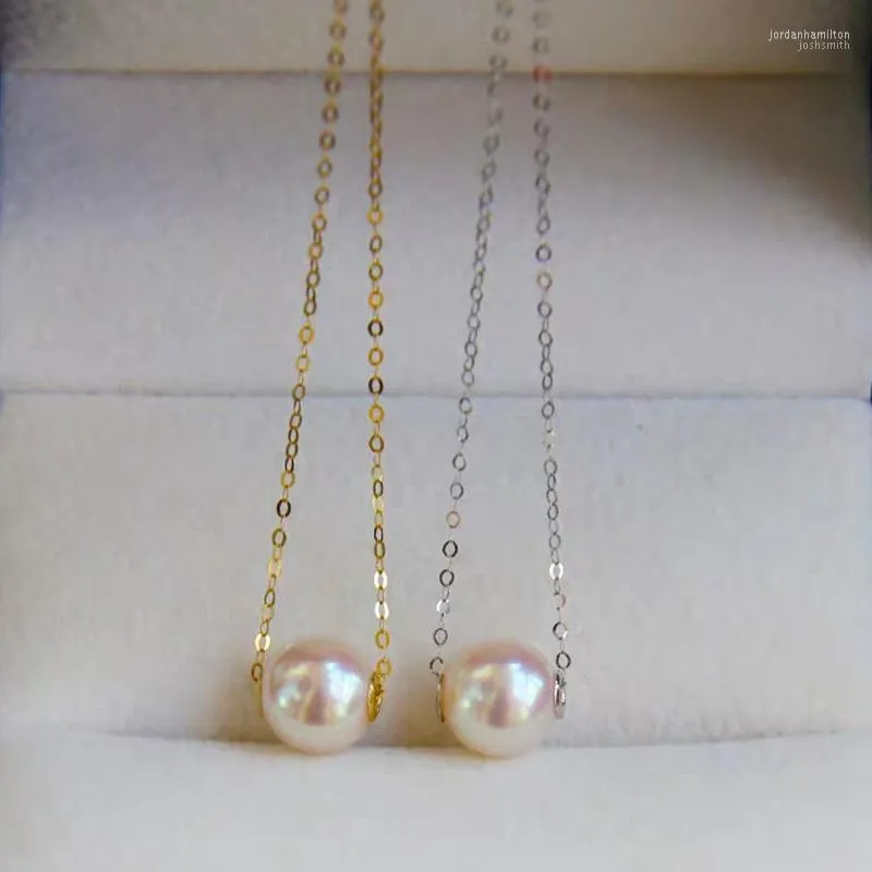 18k gele gouden ketting Natuurlijke Akoya Zeewater Pearl hanger ketting witte ronde voor vrouwen fijne sieraden1