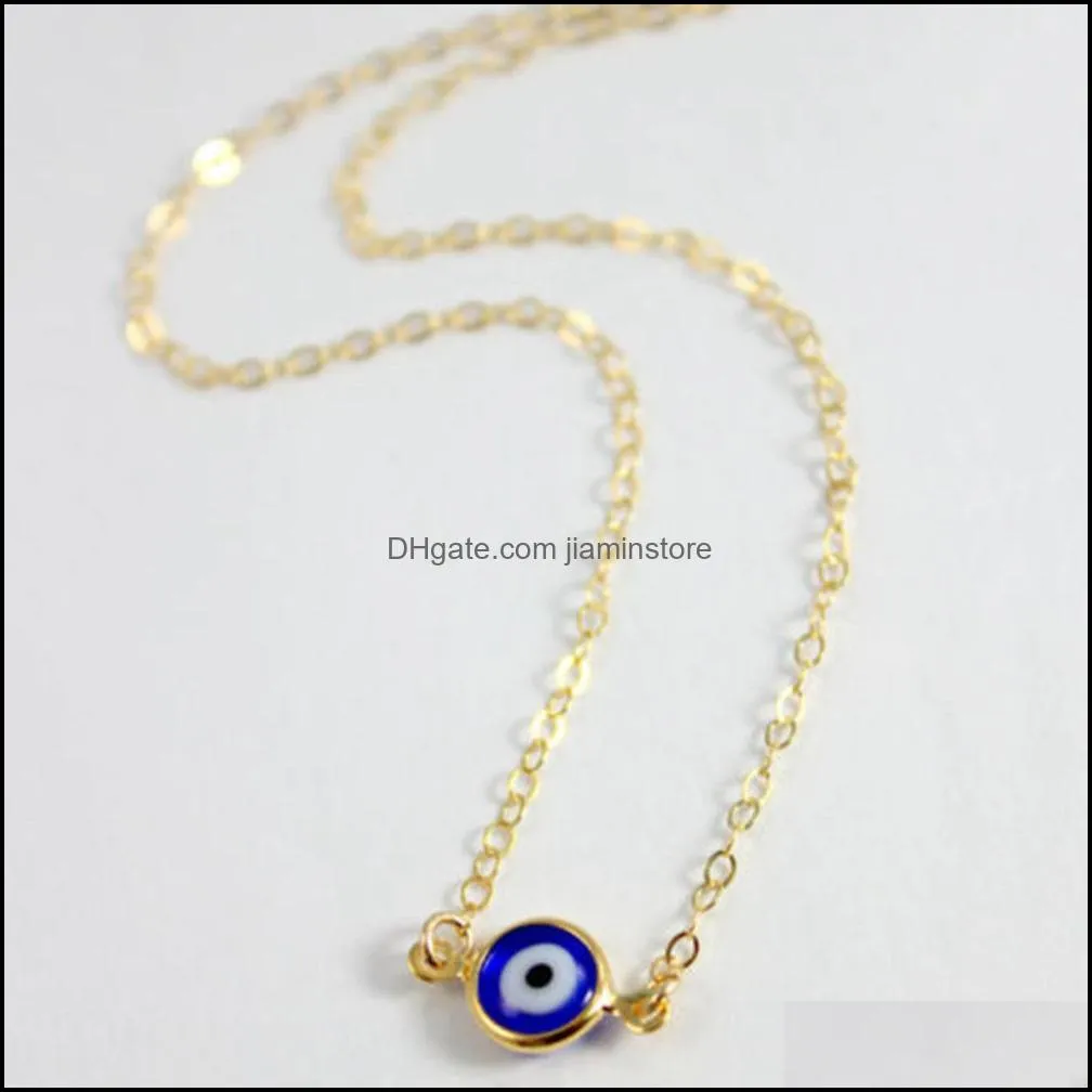 Simple Evil Eye Thin Pendant Women Jewelry Necklace Turkish Lucky Fashion Gold Color Choker Chain Female
