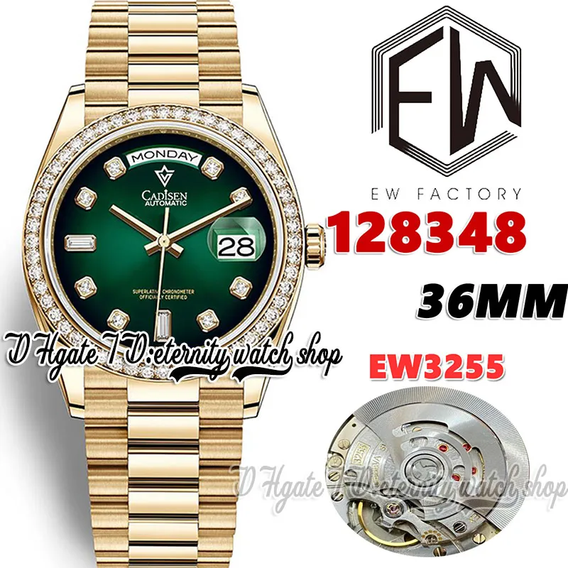 EWF V3 ew128348 ew3255 Automatic Mens Watch 36MM Diamond Bezel Green Diamonds Dial Gold 904L Jubileesteel Bracelet With Same Serial Warranty Card eternity Watches