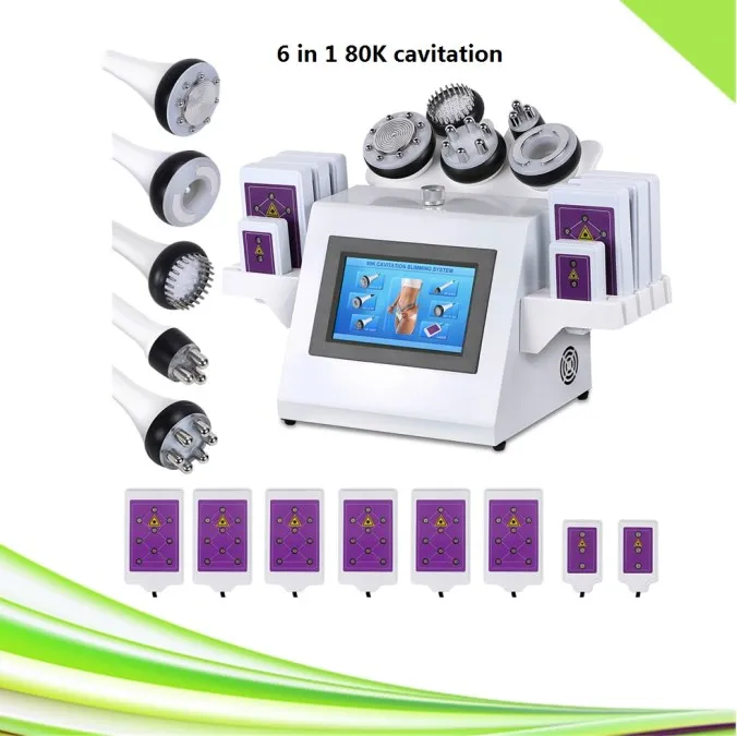 Новые 6 в 1 Многофункциональная функция SPA Fat Cavitation Machines 80k Sliume Cold Подъем вакуума 80K Кавитация РФ