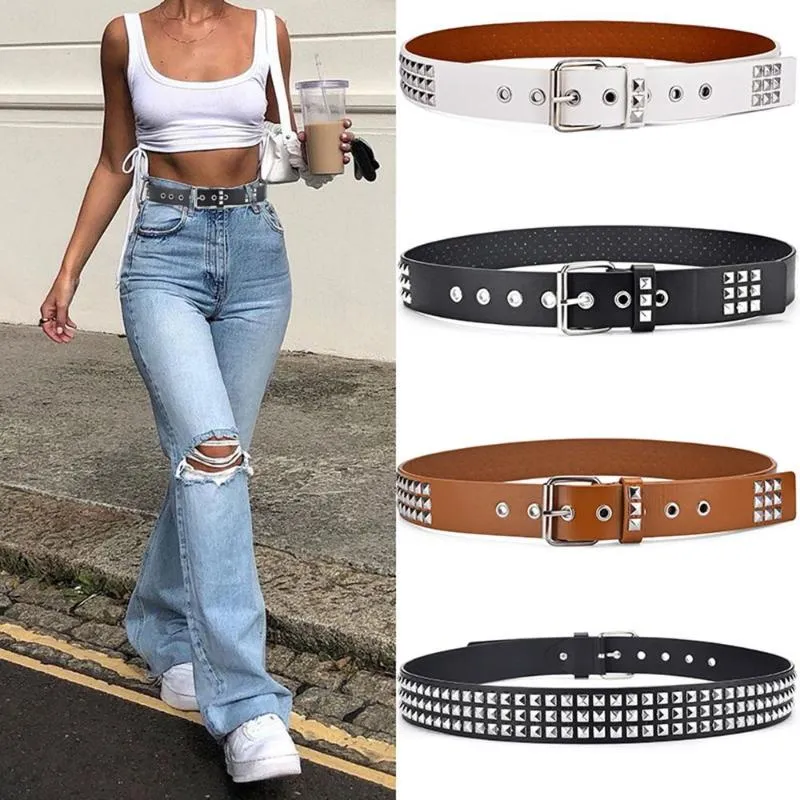 Belts Men Women Metal Button Adjustable Rivet Waistband Studded Belt PU Leather Square BeadsBelts