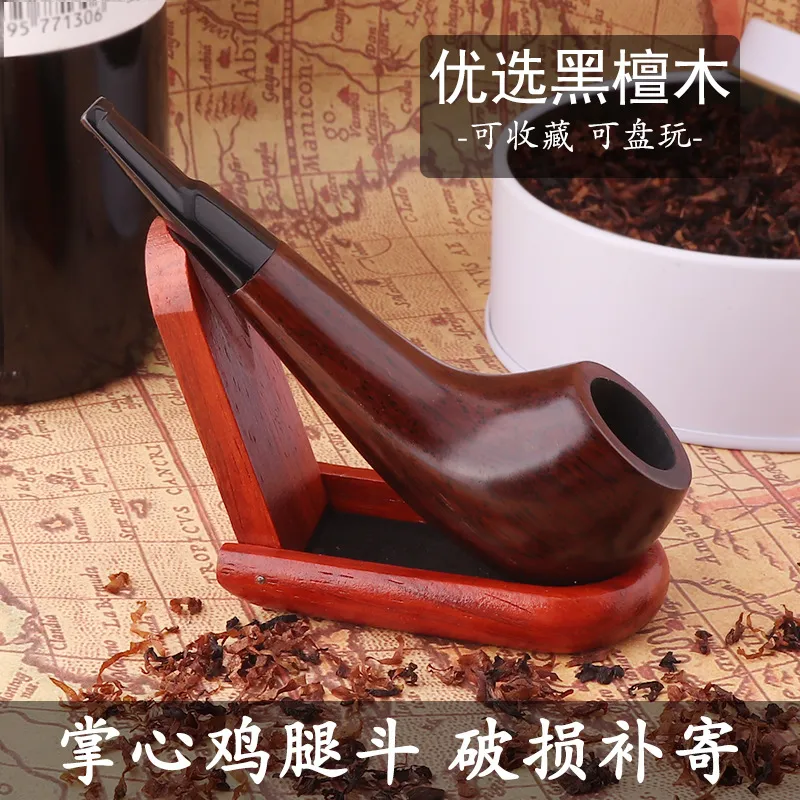 New drumstick palm pipe ebony solid wood straight filter pipe wooden old-fashioned small Mini elderly