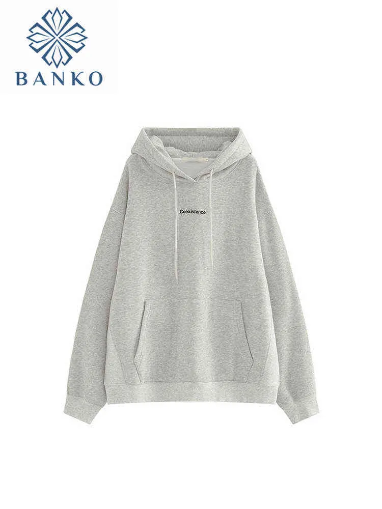 2022 Autumn New Women Loose Casual Basic Hoodie Korean Fashion Sweatshirts BF Style Oversize Pullovers Streetwear Clothes Cozy Y220810