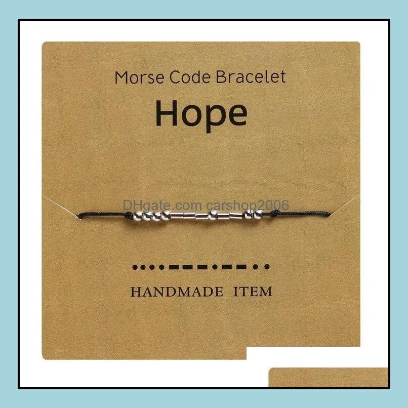 Handmade Morse Code Bracelet Beads Adjustable Black String Charm Bracelets With I Love You Lettering Cardboard Creative Jewelry For Friend