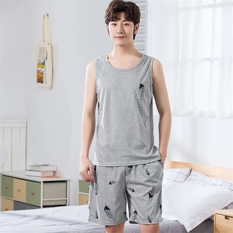 الرجال Pajama يضبط L-xxxxxl ستر الصيف pajamas مجموعة البسيطة نوم 100 ٪ بيجامات القطن للرجال القصير أعلى بانت أوقات الفراغ Outwear T200813