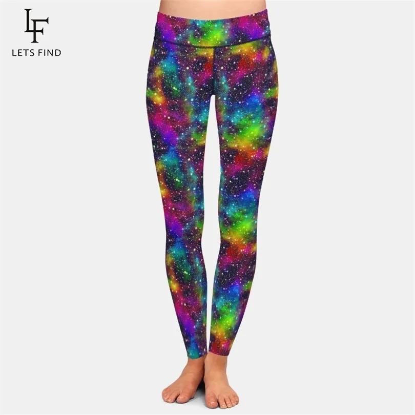 Letsfind Workout Leggings Högkvalitativa kvinnor Fashion Färgglada universum Tryck Hög midja mjuka smala leggings plus storlek 201014