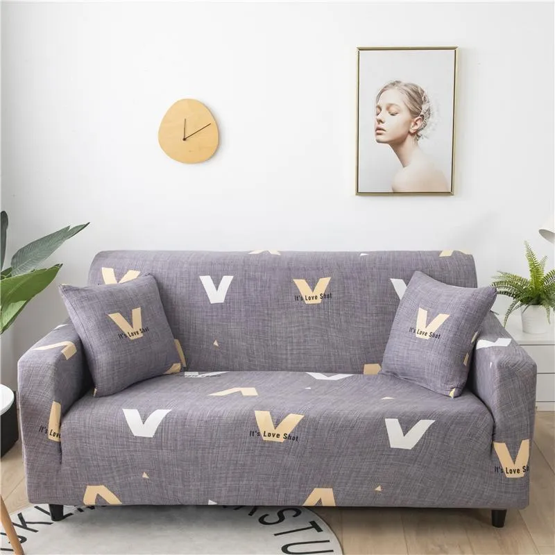 Stol Cover Fashion V Letter Printed Elastic Sofa Cover för vardagsrum Geometriskt hemdekoration Couch 2 och 3 -sits slipcovers