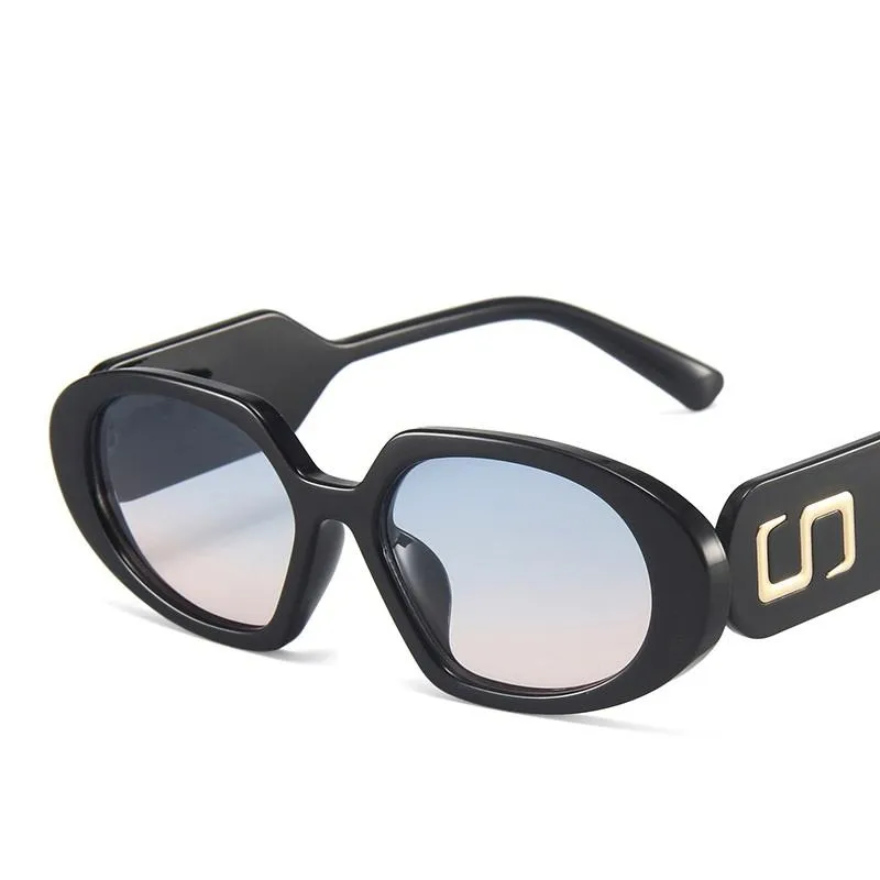 선글라스 한국 스타일 패션 큰 프레임 타원형 레이디 레트로 S- 패턴 장식 성격 그늘 안경 2022 UV400 안경