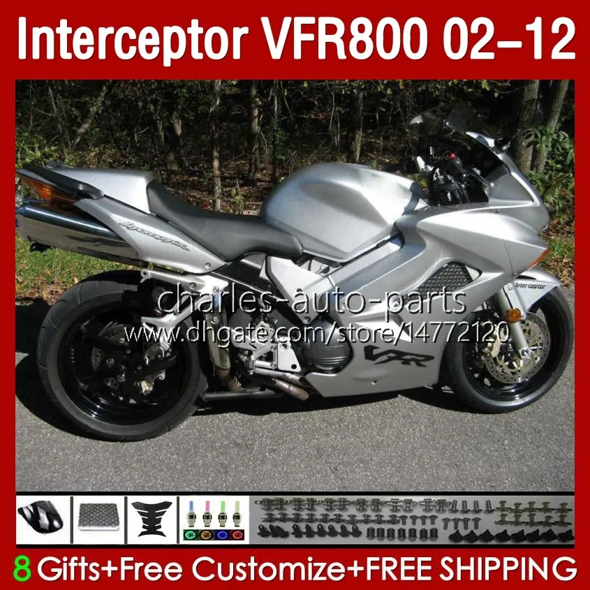 Fairings för Honda Interceptor VFR800 VFR 800 RR CC 800RR VFR800RR Ny Silvery 02 03 04 05 06 07 Kropp 129NO.94 800CC 2002 2008 2009 2010 2011 2012 VFR-800 02-12 Kroppsarbete