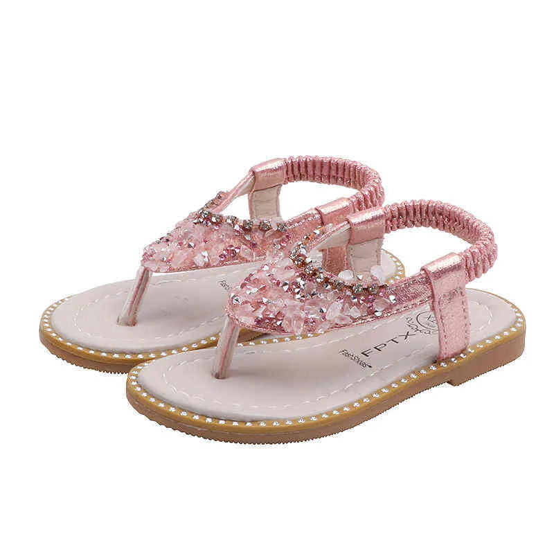 Tjejer sandaler sommar barn baby clip-toe rhinestone prinsessan skor mode sillben sandaler barn tjejer strand sandaler skor g220418