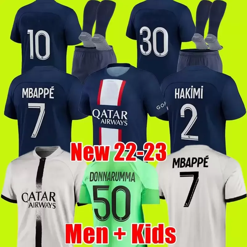 Camiseta de fútbol MBAPPE HAKIMI PLAYER #30 SERGIO RAMOS 21 22 23 Maillots de football 2022 2023 MARQUINHOS VERRATTI hombres niños kit conjuntos uniformes niños