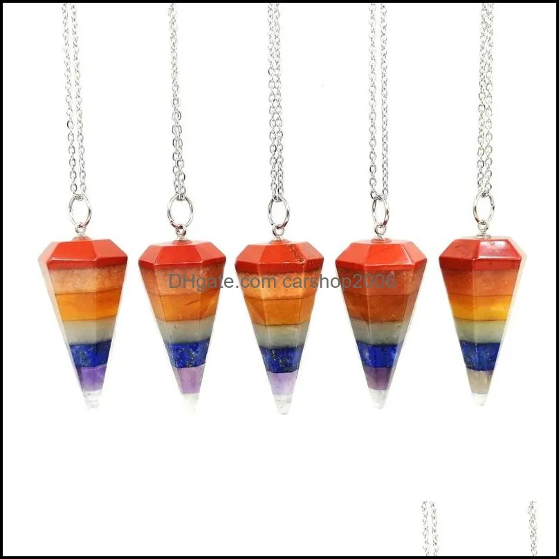 Pendant Necklaces Pendants Jewelry Jln Rainbow Color Dowsing Pendum Candy Style Layered Gemstone Column Charm With 18 Inches Stainless Ste