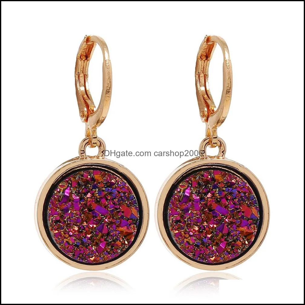 resin pink green blue druzy drusy designer earrings round charms fashion dangle earring for women