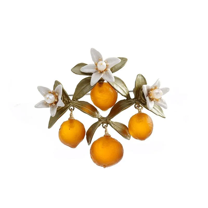 Stift broscher lyxiga orange blommor design smycken silkes halsduk sp￤nne brosch f￶r kvinnliga partypiner