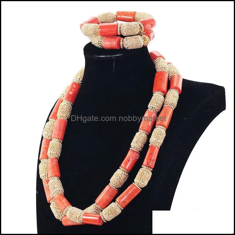 Earrings & Necklace Dubai Wedding Coral Jewelry Quality Men Real Bead Set 50 Inches Long Bracelet For Groom ABH555