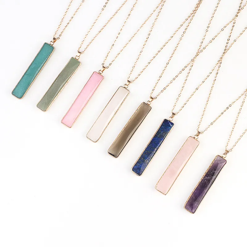 10 Colors Natural Crystal Stone Pendant Necklace Fashion Gemstone Necklaces Jewelry Party Gift With Chain