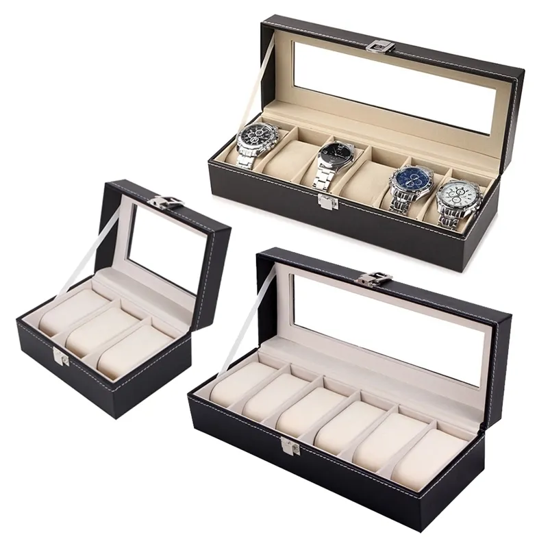 2 3 6 rutnät Watch Box Pu Leather Case Holder Organizer Lagring för Quartz Es Jewelry ES Display Gift 220624