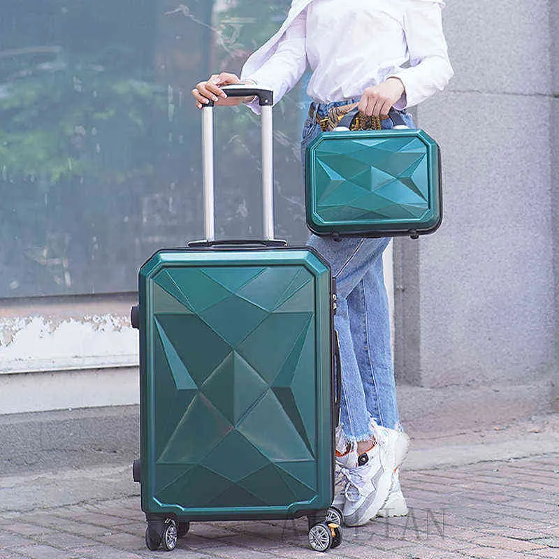 '' Inch Rolling Luggage Set Valigia da viaggio Trolley Wheels Trolley Bag Diamond Silver Donna J220708 J220708