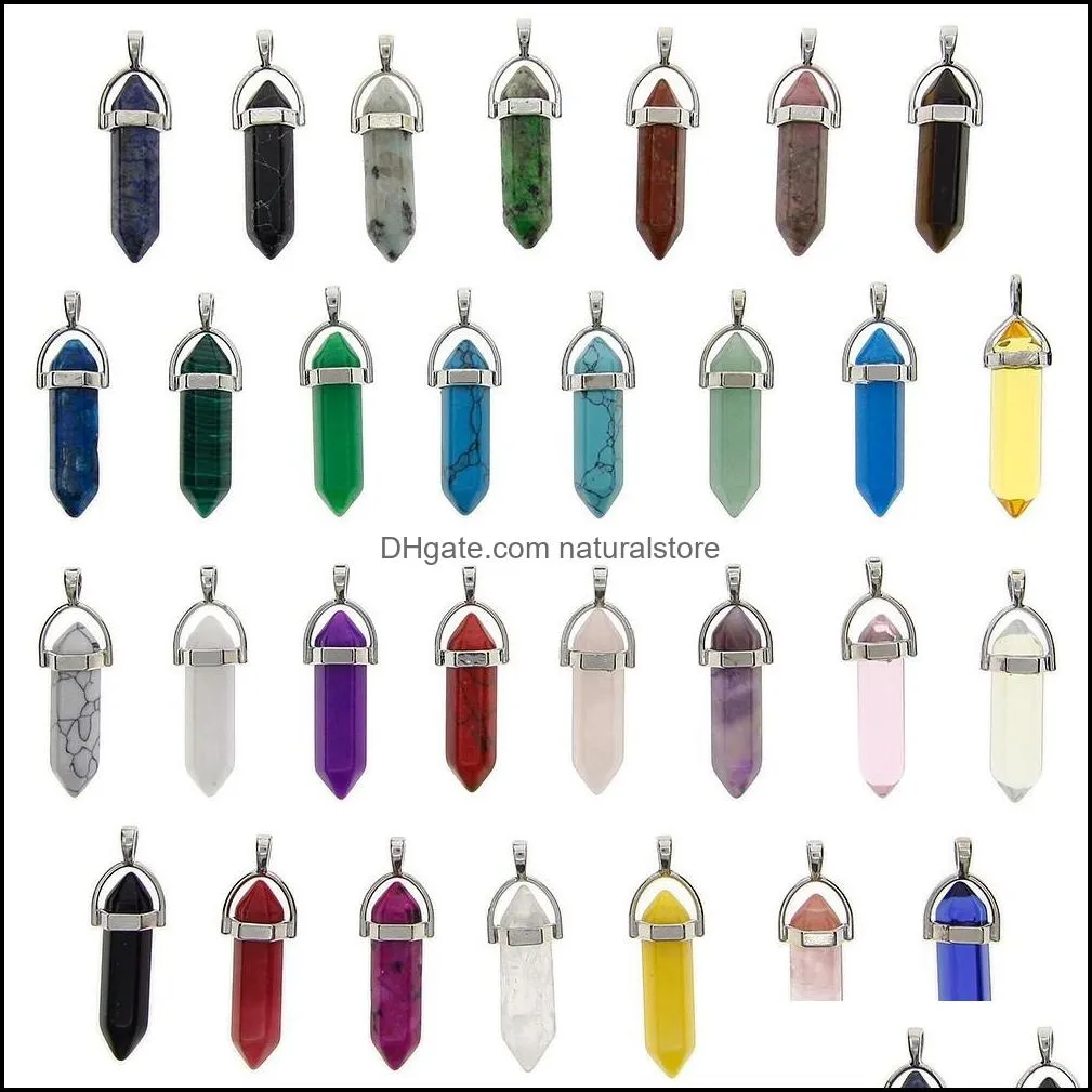 crystals point pendant 30 pieces mix bulk wholesale chakra healing stone pendants for women