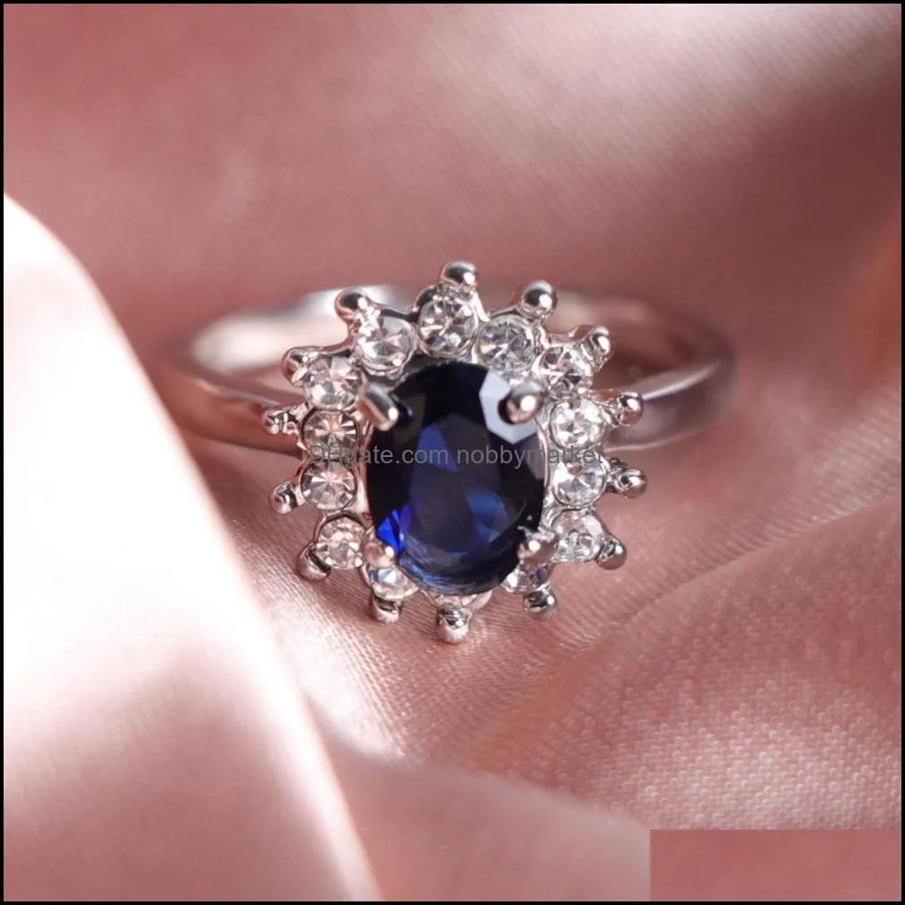 Fashion Big Blue Stone Ring For Women Charm Silver Color Jewelry Women CZ Wedding Promise Engagement Ladies Accessories Gifts