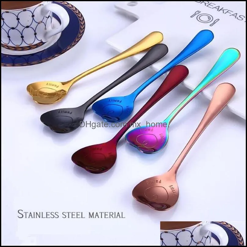 Colorful ice cream spoon love heart shaped spoon coffee tea stir spoons for party wedding supplies kitchen accessories