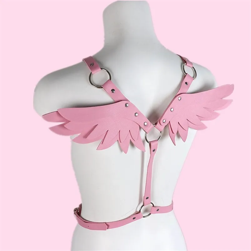 Imbracatura in pelle da donna Vita rosa Cintura con spada Ali d'angelo Abiti punk gotici Rave Outfit Gioielli per feste Regali Accessori Kawaii 220712