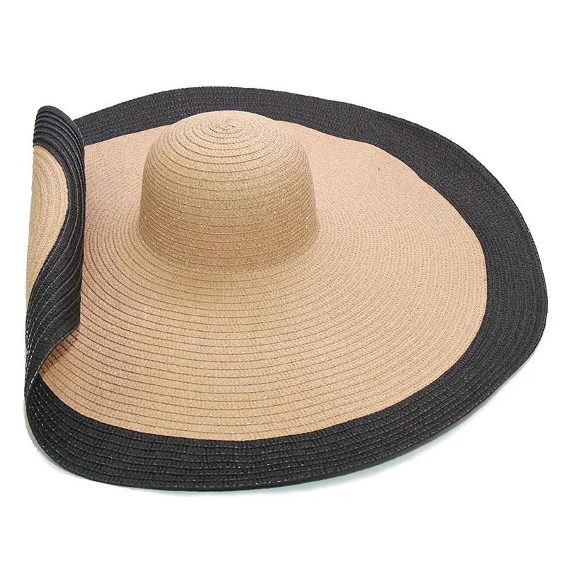 Summer Cooling Designer Floppy Straw Large Black Beach Hat For