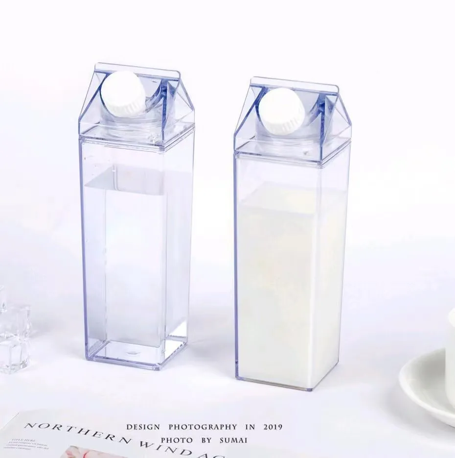 Magazyn US Magazyn 17oz 500 ml Mleko Butelka Wody Tumbler Mleko Schowek Przezroczysty Kwadratowy Kubek Plastikowy Napój Kubek Kubek Originality DIY B1