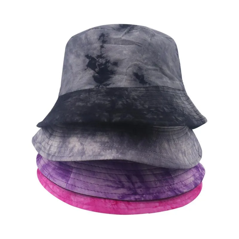 Berets Black Red Grey Graffiti Tie-Dye Printing Bucket Hat Women Men Double Side Reversible Hip Hop Fisherman CapBerets