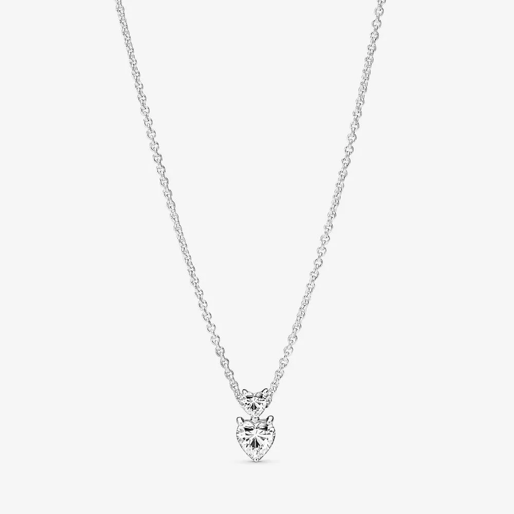 100% 925 Sterling Silber Doppel Herz Anhänger Funkelnde Collier Halskette Mode Frauen Hochzeit Verlobung Schmuck Zubehör Für Geschenk