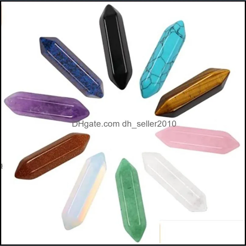 fashion chakra natural stone hexagon prism bullet shape aventurine rose quartz charm for jewelry making dhseller2010