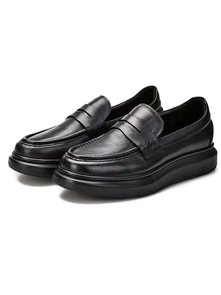 Dress Shoes Driving Shoe Genuine Leather Casual Black Increase Loafers Slip On Men's Round Toe Handmade For Men