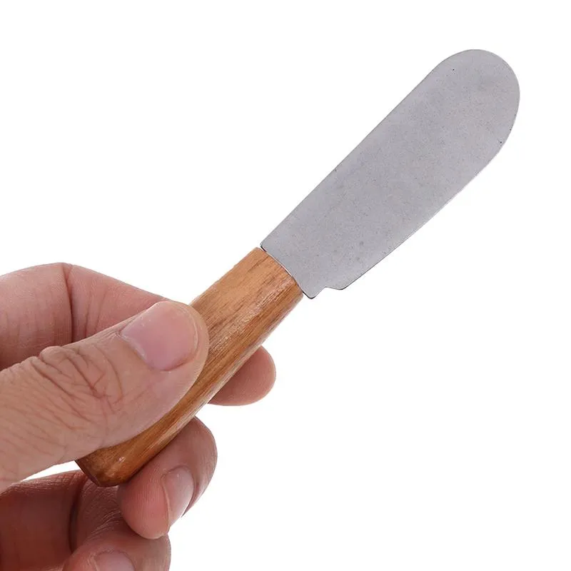Stainless Steel Cutlery Butter Spatula Wood Butter Knife Cheese Dessert Jam Smear Knife Portable Travel Party Knife Breakfast Tool
