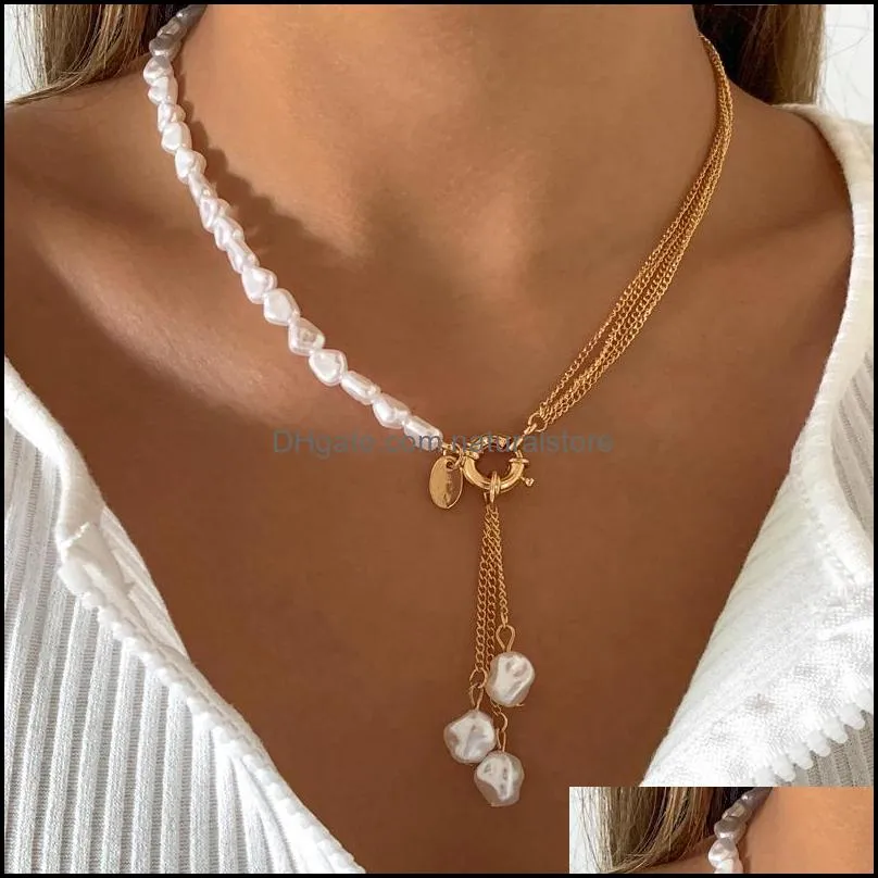 pendant necklaces baroque simulated pearls long tassel necklace for women beaded link chain 2022 trend lariat wedding jewelrypendant