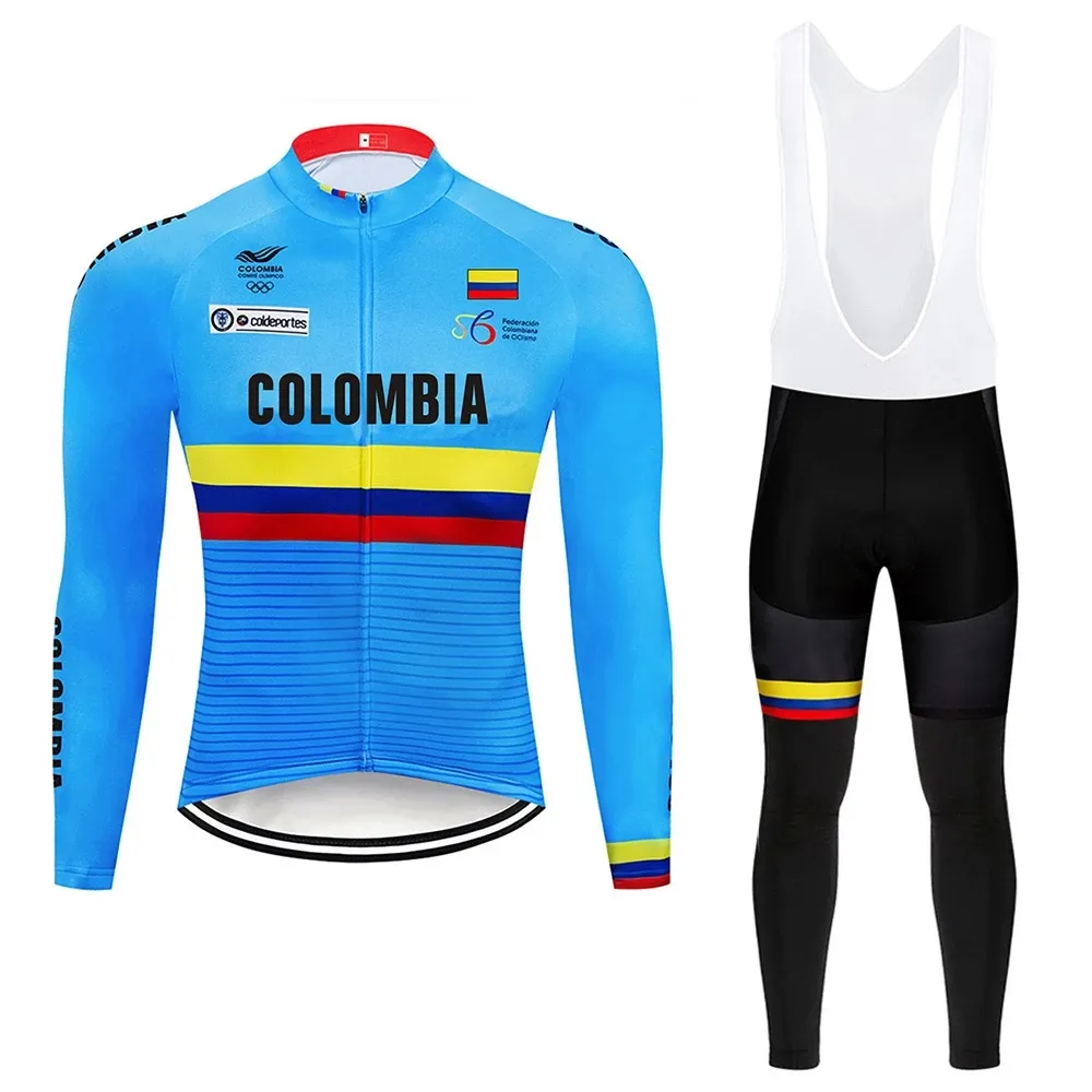 2024 Colombia Cycling Team Long Jersey Cykel Shorts Bib Set Ropa Ciclismo Mens Mtb Shirt Autumn Pro Cyching Maillot Bottenkläder