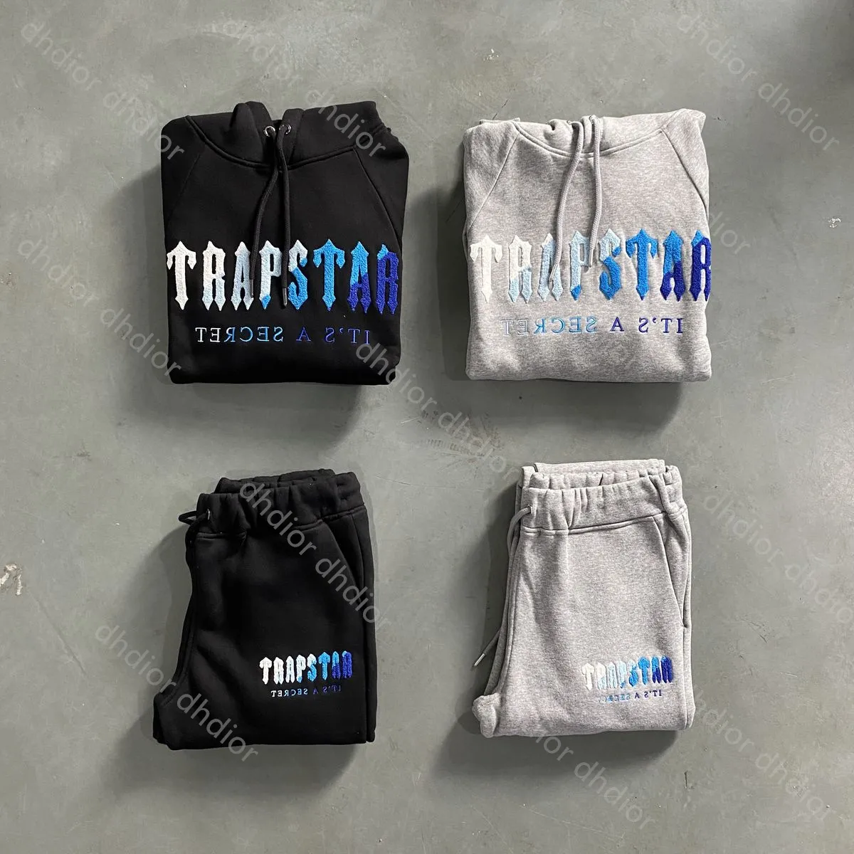 Sesuits de survêtement pour hommes Trapstar Trackie Sweat CHENILLE SUIT VERSION Saveuille Ice Broidered Grey Blue Letter