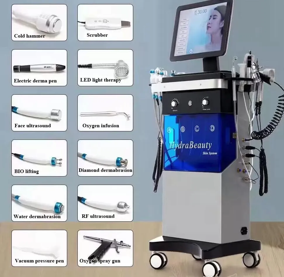 진료소 사용 1 1 hydra 안면 미세 박피술 산소 결정 다이아몬드 물 필링 얼굴 깨끗한 피부 관리 안면 청정 산소 제트 껍질 미용 장비