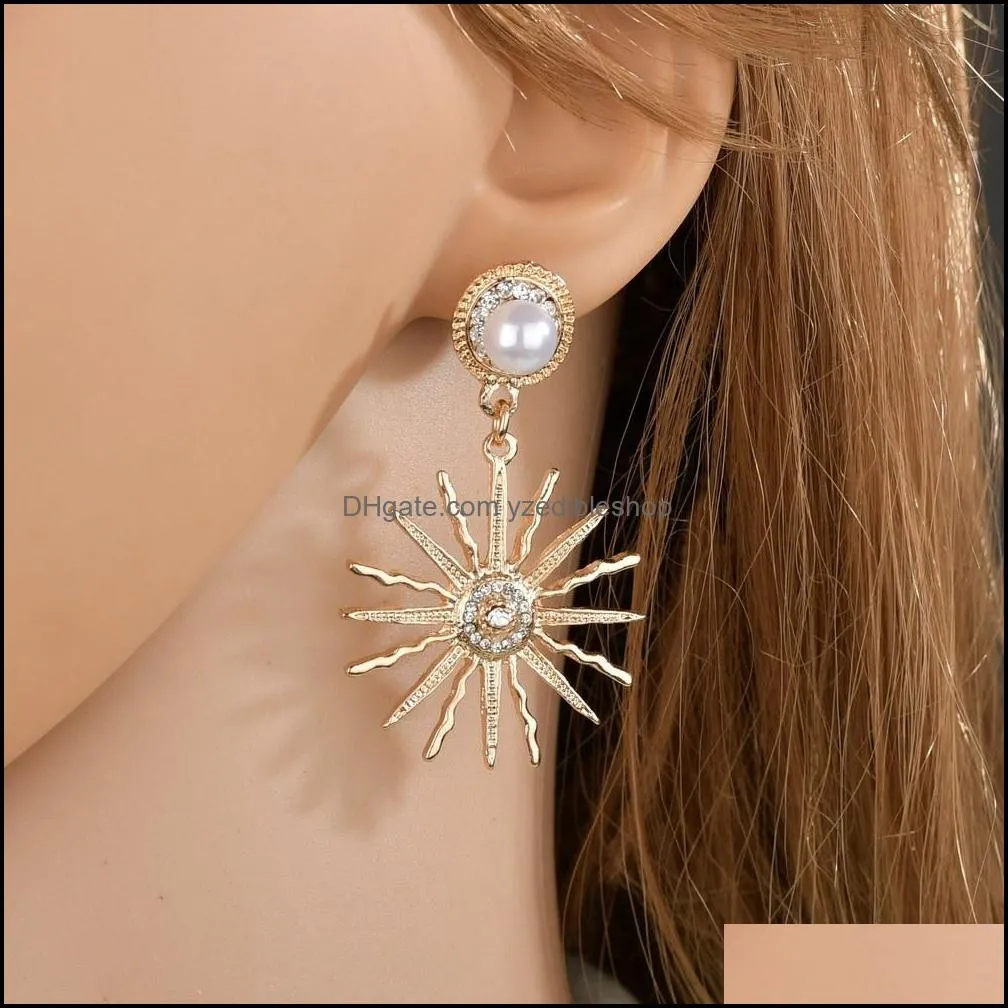 Hot Selling Womens 18K Gold Star Coral Charms Stud Earring High Quality Pearl Rhinestone Luxury Jewelry Gifts