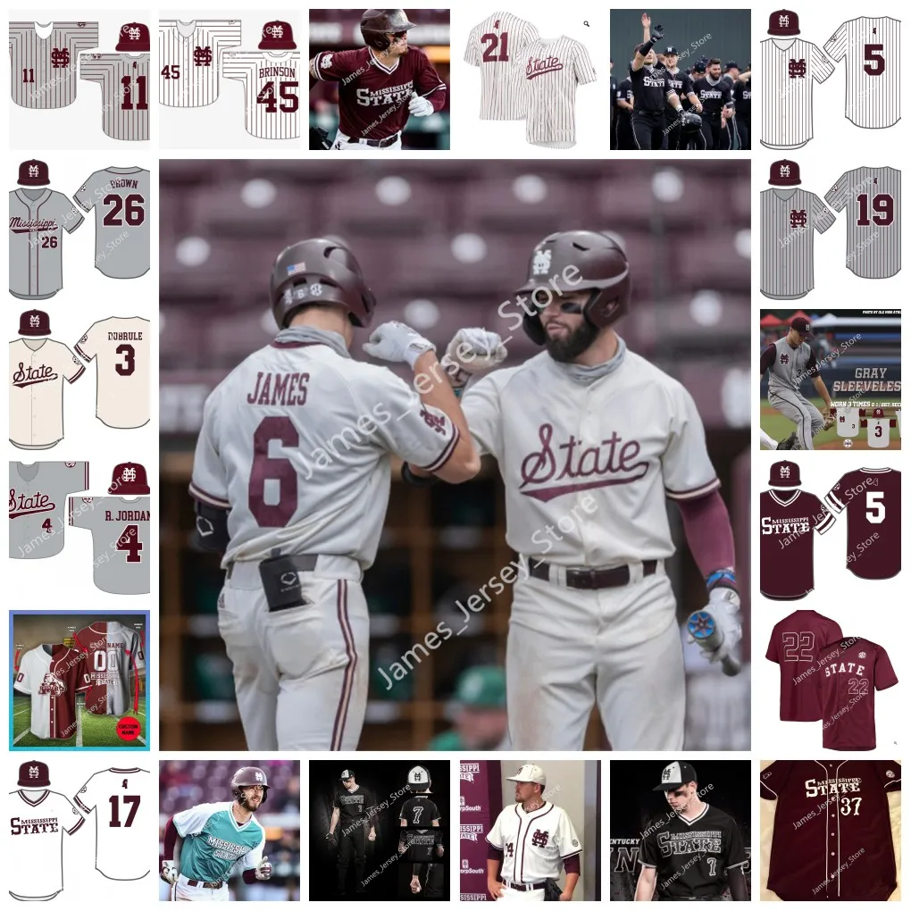 2022 NCAA cosido Mississippi State Bulldogs Jersey de béisbol 24 Will Clark 6 Rafael Palmeiro 44 Nat "Buck" Showalter 2 KC Hunt 3 Jess Davis RJ Yeager Aaron Downs Jersey