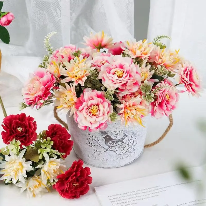 Couronnes de fleurs décoratives artificielles 32 cm, pivoine brillante de qualité, fausse fleur, cadre de fenêtre de jardin extérieur, décoration de salle de bain
