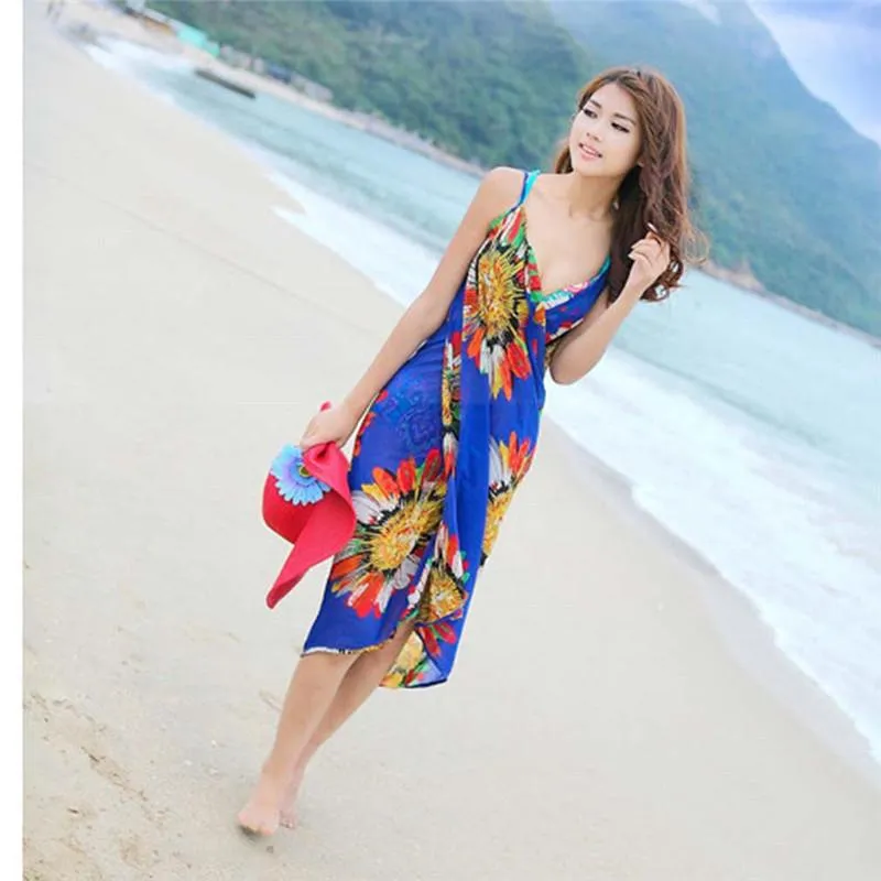 Maillots de bain pour femmes Robe de plage pour femmes Sexy Sling Wear Sarong Bikini Cover-ups Wrap Jupes Serviette Fleur Dos ouvert