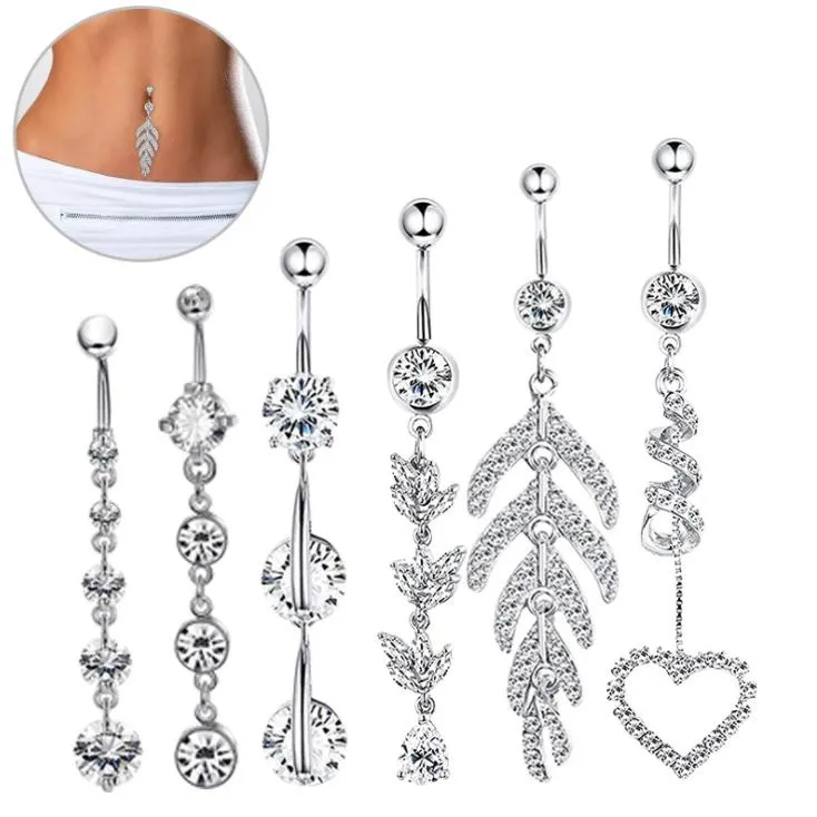 Bell Drop Delivery 2021 Sier Rose Gold 6Pcs Belly Button Navel Dangle Body Piercing Jewelry Accessories Charming Sexy Rings Bar